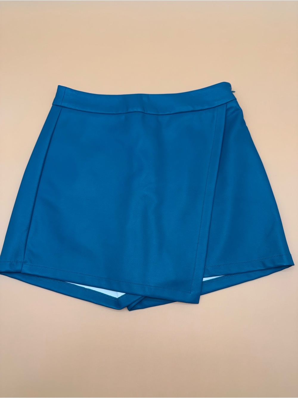 Sincerely Jules Teal Blue Faux Leather Skort Wrap Front Mini Shorts Winter Color